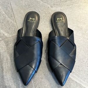 Marc Fisher black flat leather mule slide - 5.5